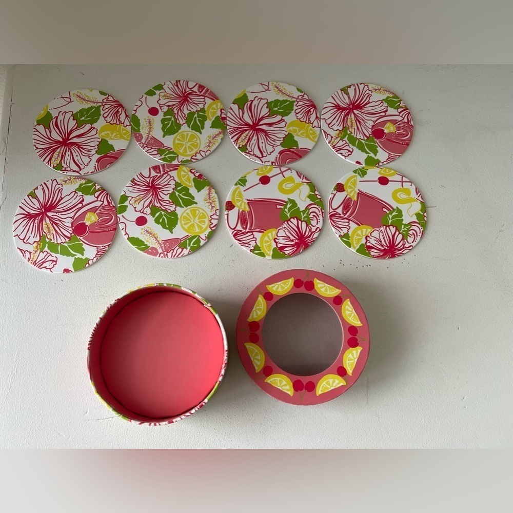 Lilly Pulitzer Coasters Juice Bar Pattern Set Of 8 In Box | Havan A Coctel